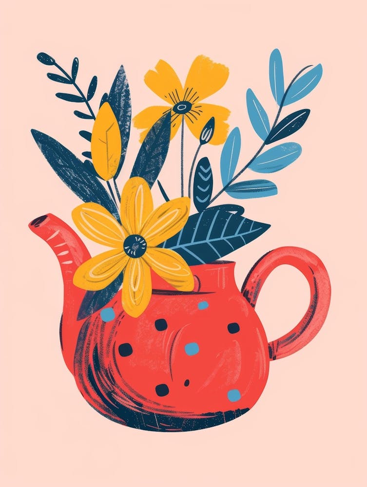 Red Teapot With Flowers