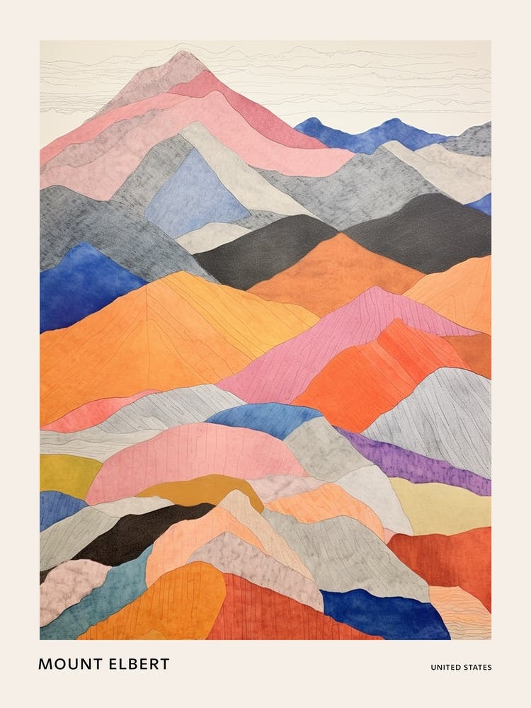 Mount Elbert United States Colourful Mountain Illustration Poster
