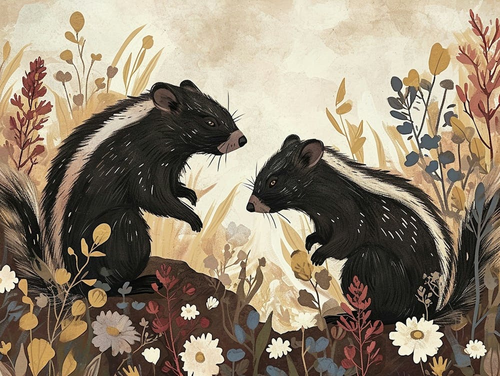 Floral Animal Illustration Skunk 1
