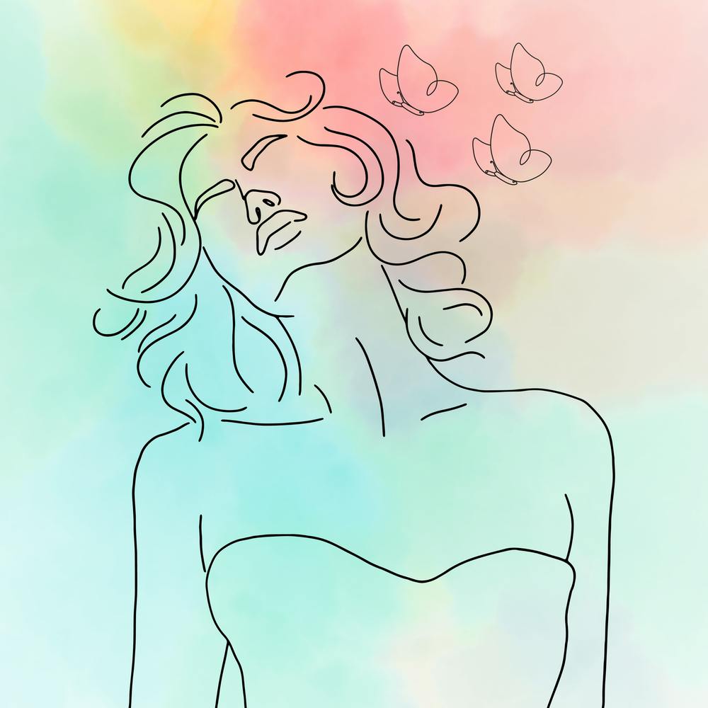 Woman With Butterflies In Her Hair