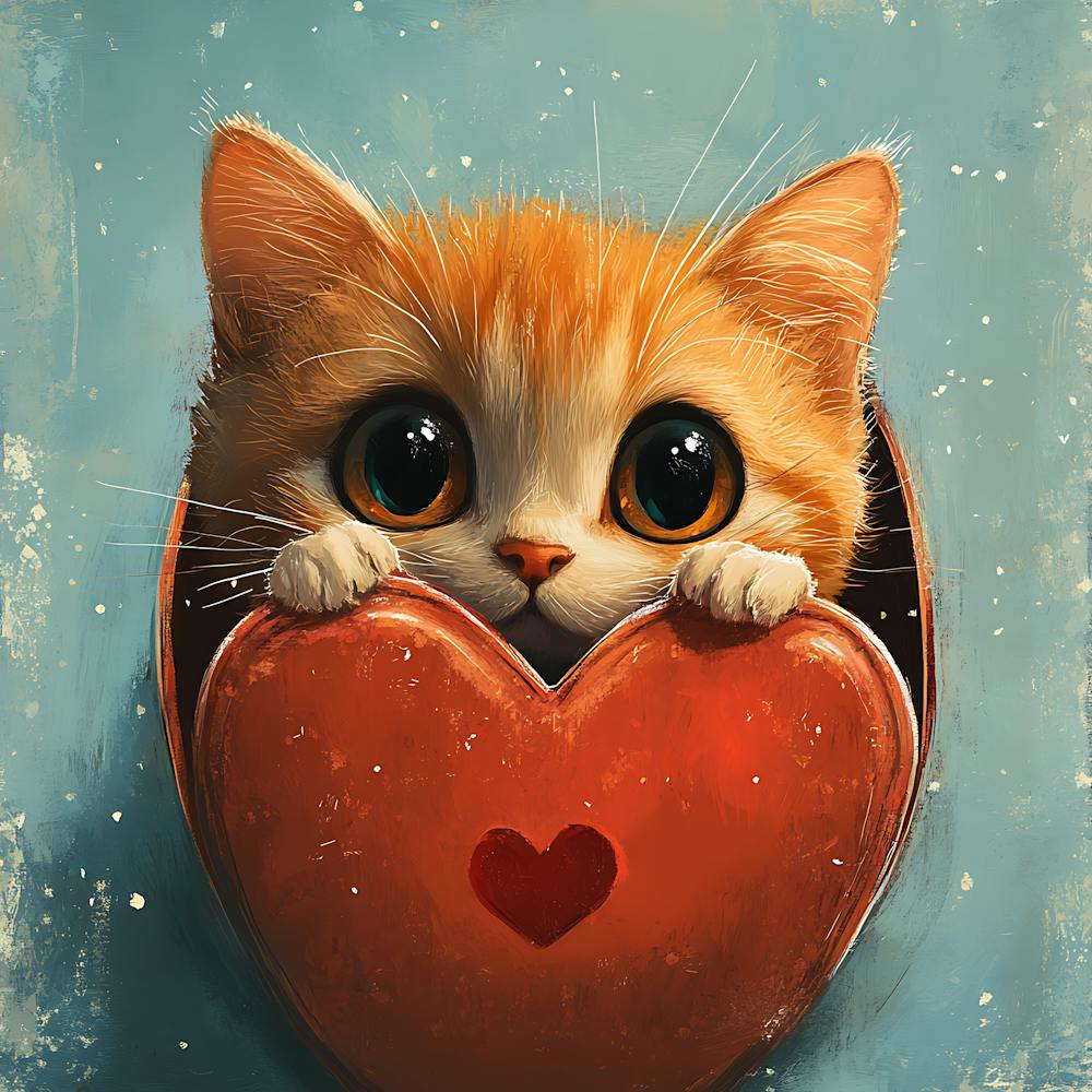 Cute Cat Peeking from Heart Gift Box 11