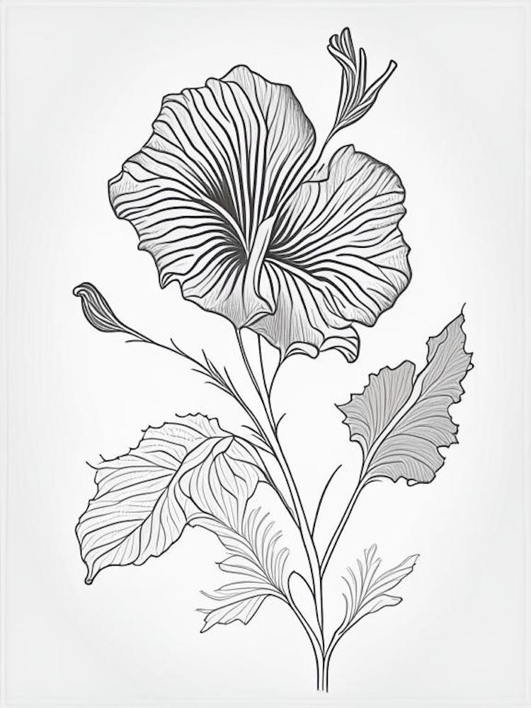 Hibiscus Herb William Morris Inspired Line Drawing 2