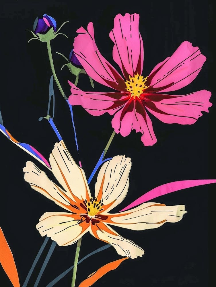 Neon Flowers On Black Cosmos 2