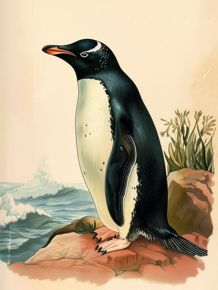 Adlie Penguin Sea Lion Island Vintage Botanical Painting 3