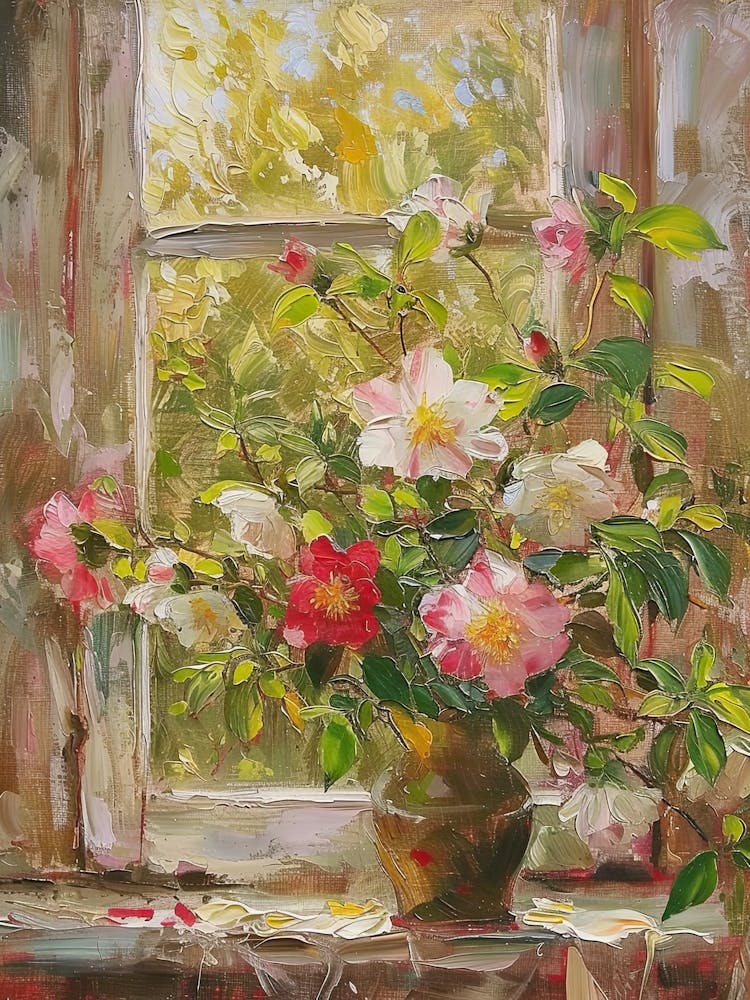 Camellia Flowers On A Cottage Window 3