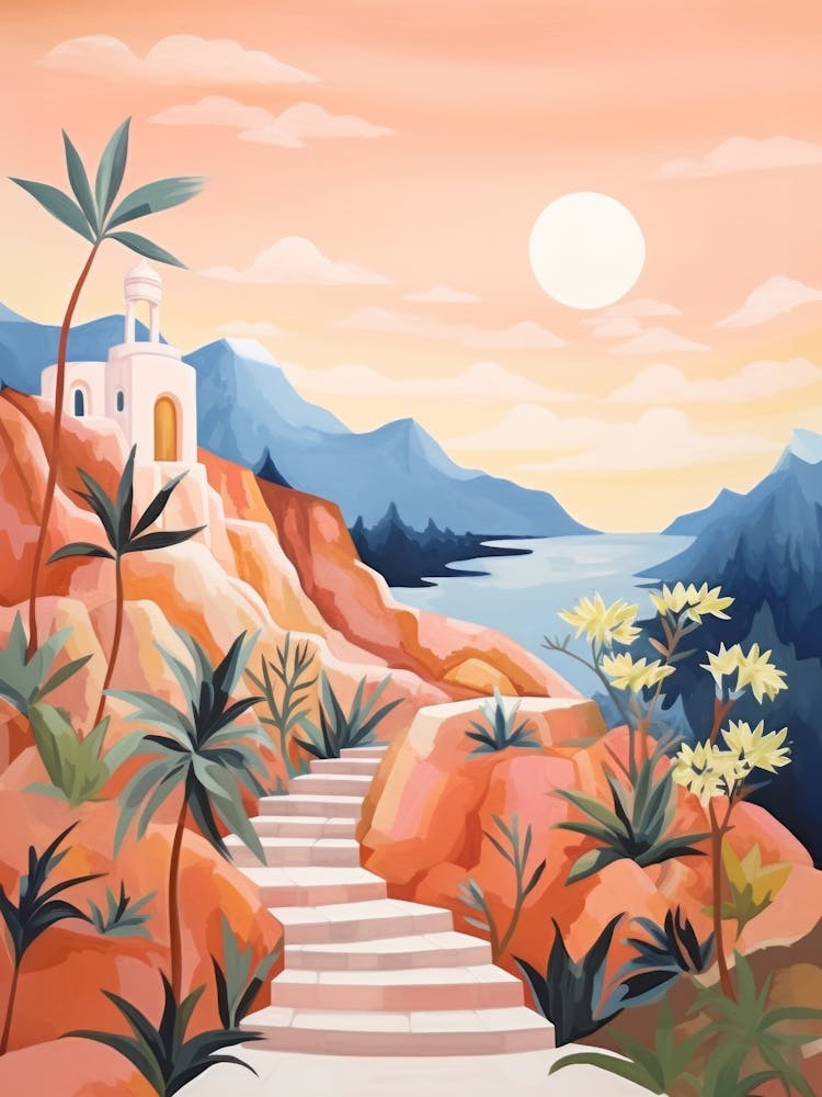 Retro Gouache Mediterranean Landscape