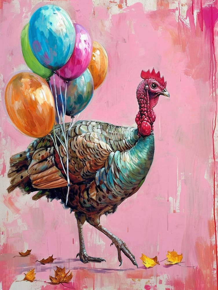 Cute Turkey With Balloon
