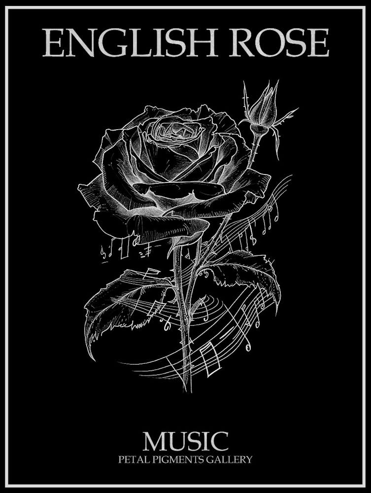 English Rose Music Line Drawing 2 Poster Inverted