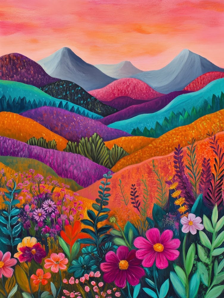 Paysage Coloré avec Montagne et Fleurs 19