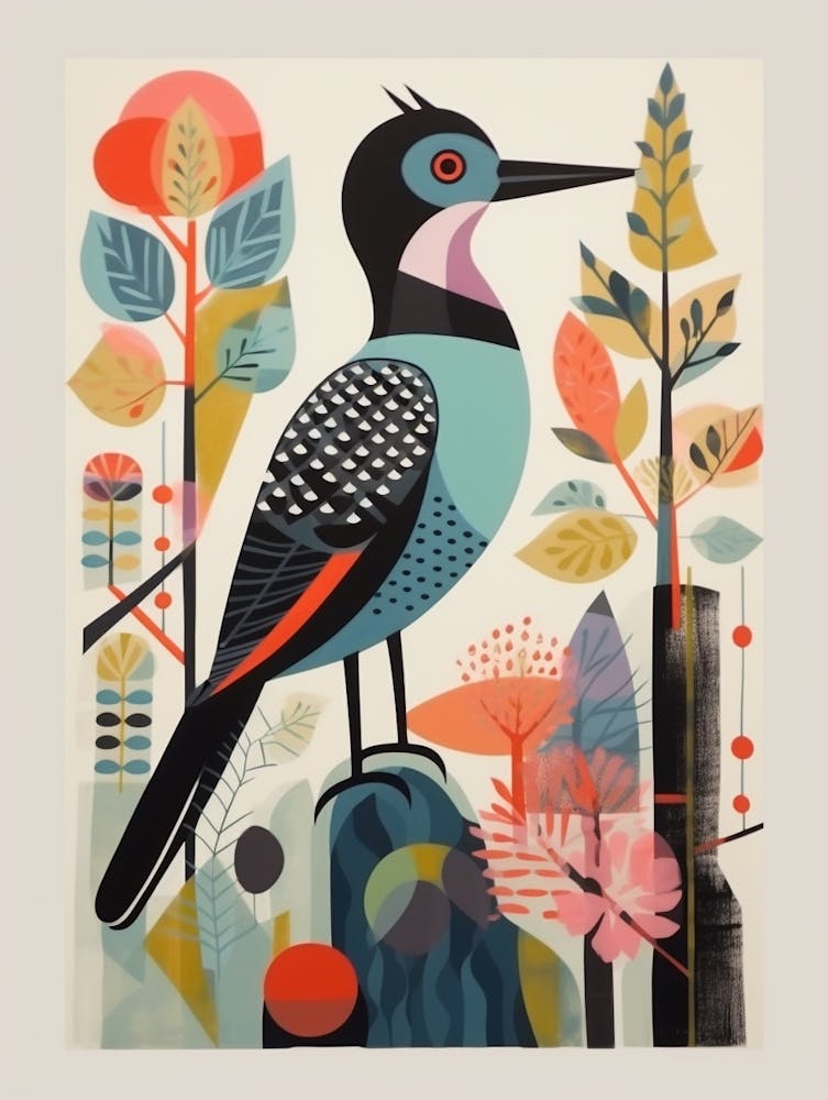 Colourful Scandi Bird Common Loon 1