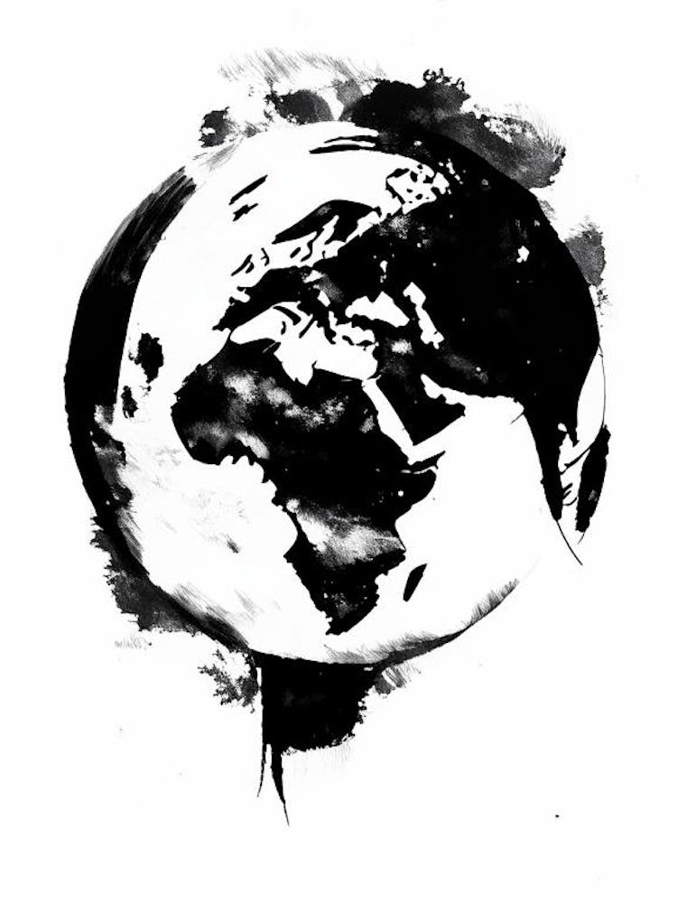 World Globe Symbol Black And White Painting