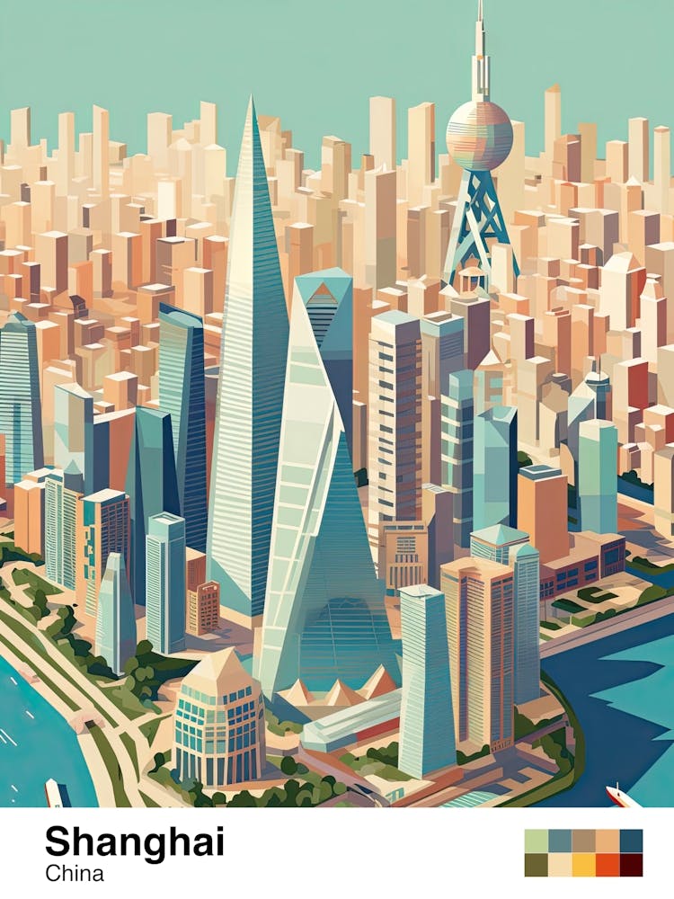 Shanghai, China, Geometric Illustration 2 Poster