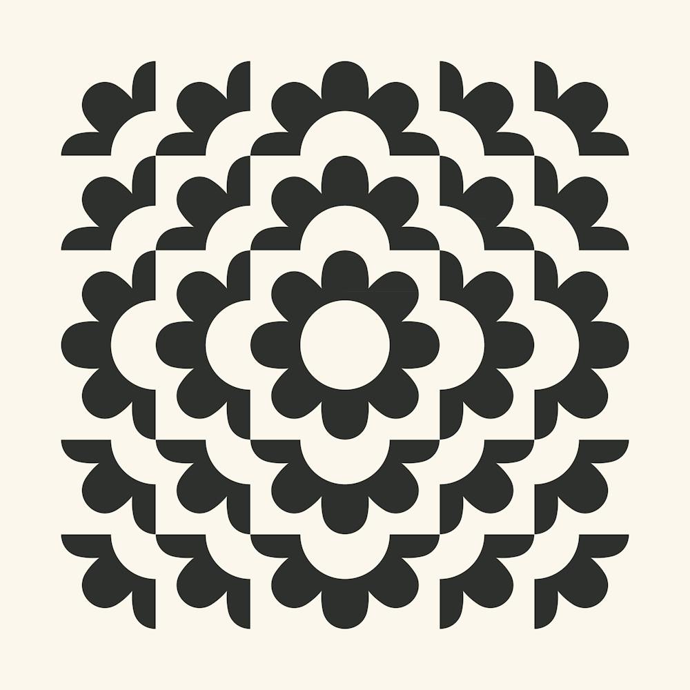 Midcentury Modern Abstract Geometric Flower Pattern Floral in black and beige 1