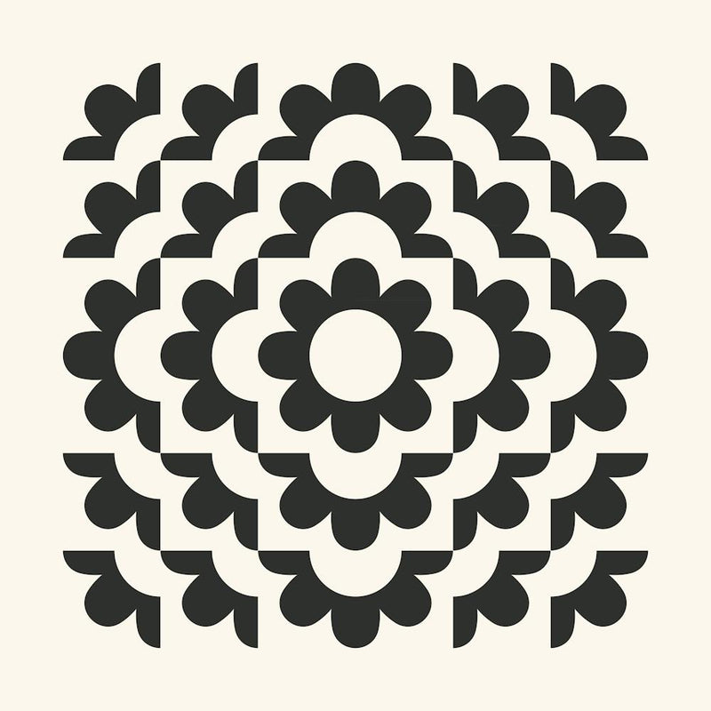 Midcentury Modern Abstract Geometric Flower Pattern Floral in black and beige 1