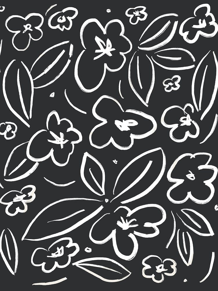 Flowery Sketch White Black