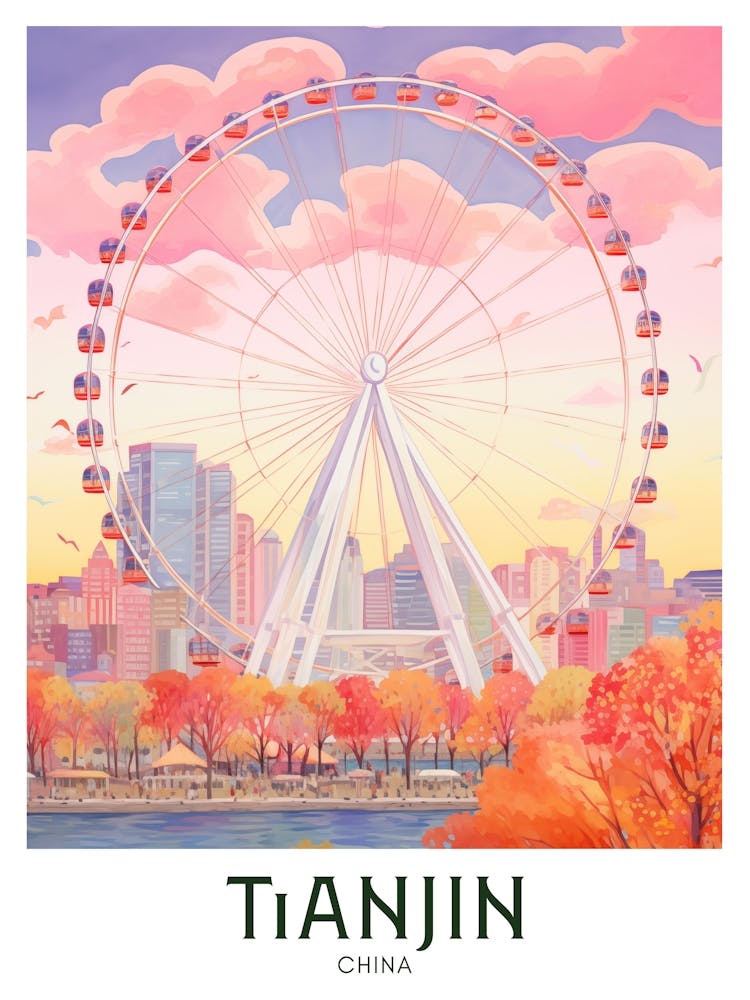 Tianjin, China Maximalist Travel Poster Vibrant Colour