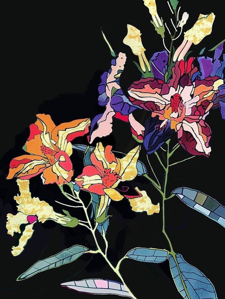 Neon Flowers On Black Statice 2