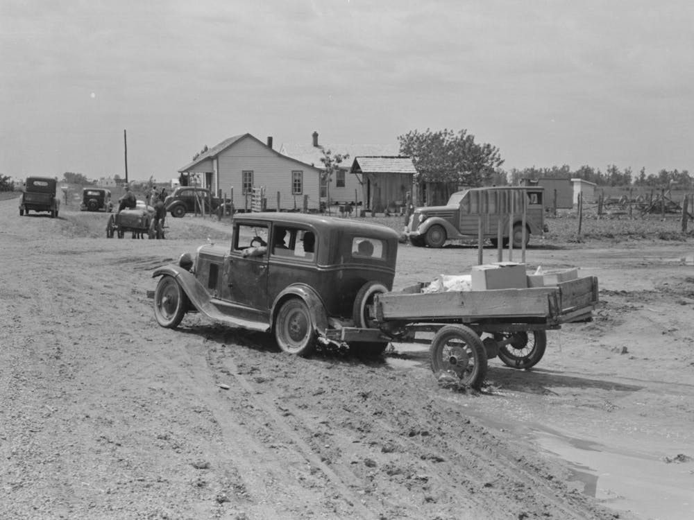 Southeast Missouri Farms, Farmer With Trailer By Russell Lee