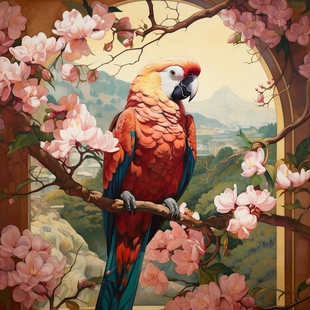 Macaw 1 Pink Jungle Animal Portrait
