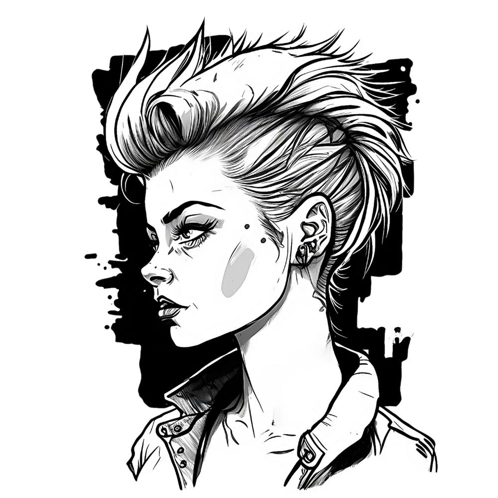 Punk Tank Girl Comic Style Line Art