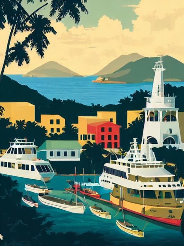 Port Of St Thomas United States Virgin Islands Vintage Poster harbour