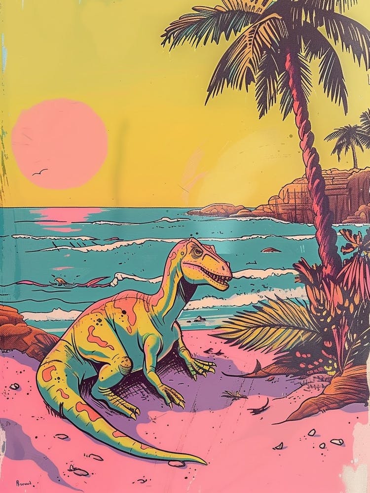 Dinosaure Jaune Rose Pastel Sur La Plage