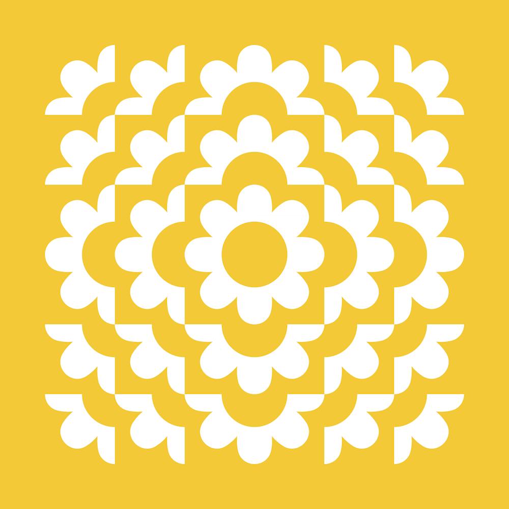 Midcentury Modern Abstraktes Geometrisches Blumenmuster in Senfgelb Gold