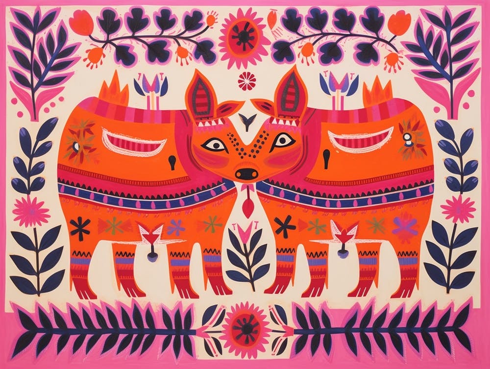 Wild Boar 1 Folk Style Animal Illustration