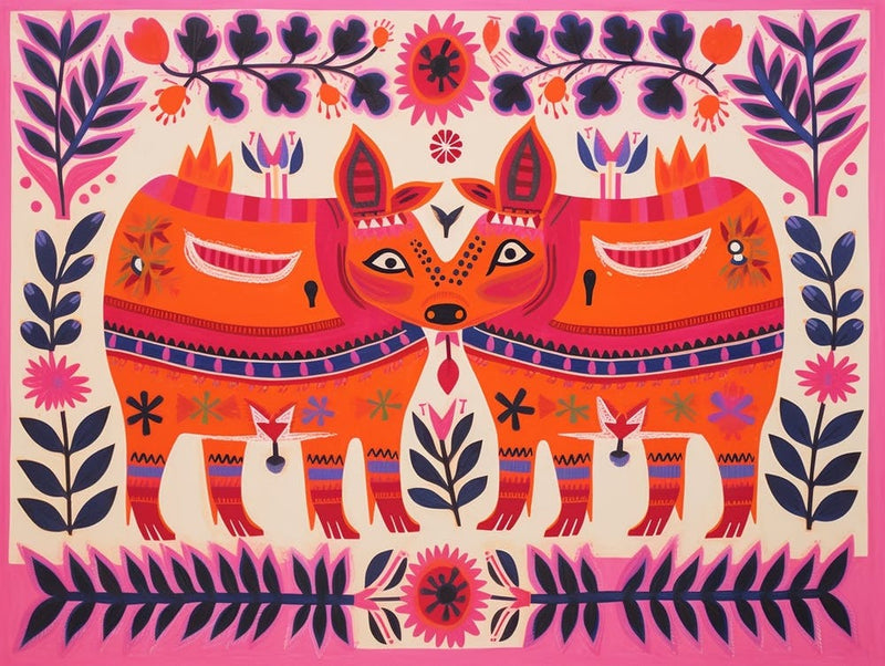 Wild Boar 1 Folk Style Animal Illustration