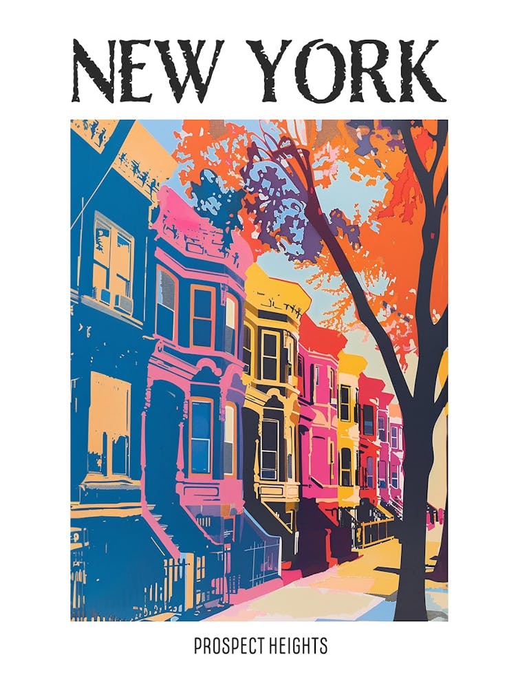 Prospect Heights New York Colourful Silkscreen Illustration 2 Poster