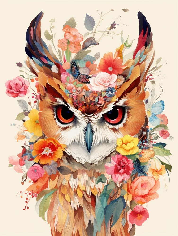 Bird With A Flower Crown Eastern Screech Owl 3