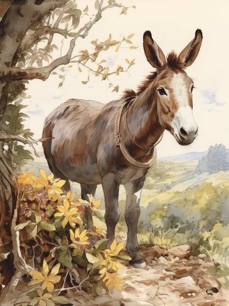 Storybook Animal Watercolour Donkey 2