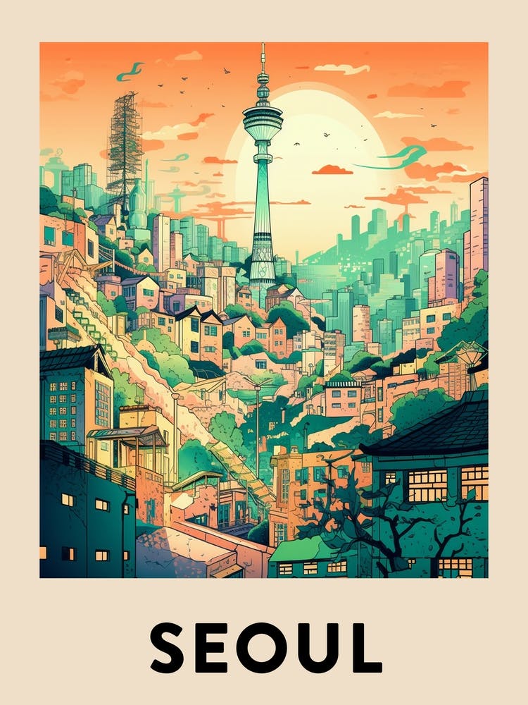 Séoul 4 Affiche de voyage vintage