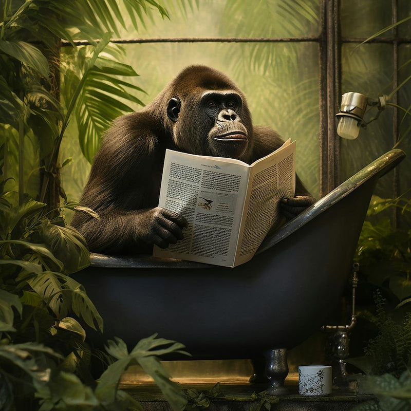 Gorilla In The Bath reading A Newspaper