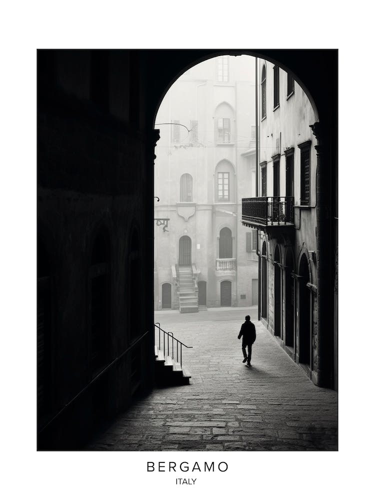 Poster Of Bergamo, Italy, Black And White Analogue Photography 1