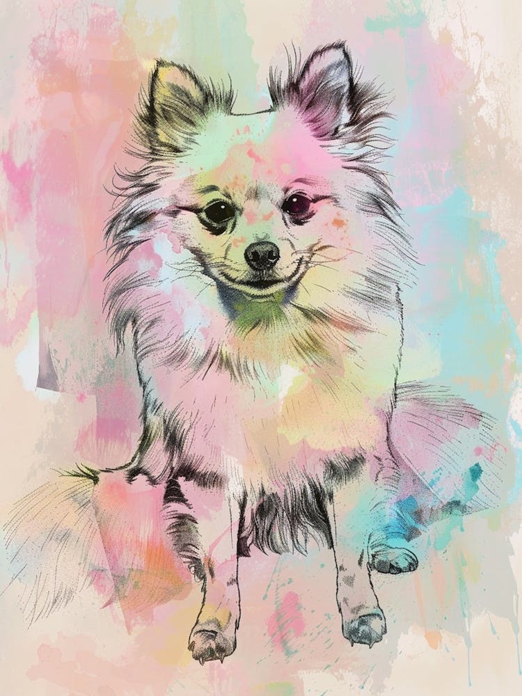 Pomeranian Dog Pastel Line Watercolour Illustration  3