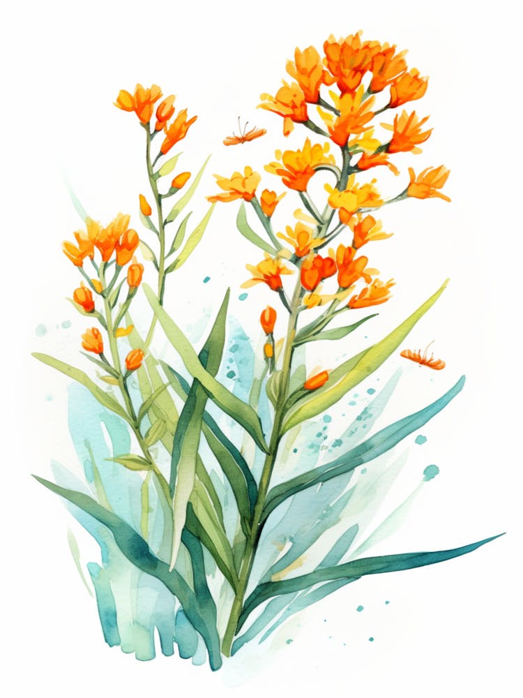 Butterfly Weed Wildflower In Watercolor  (2)
