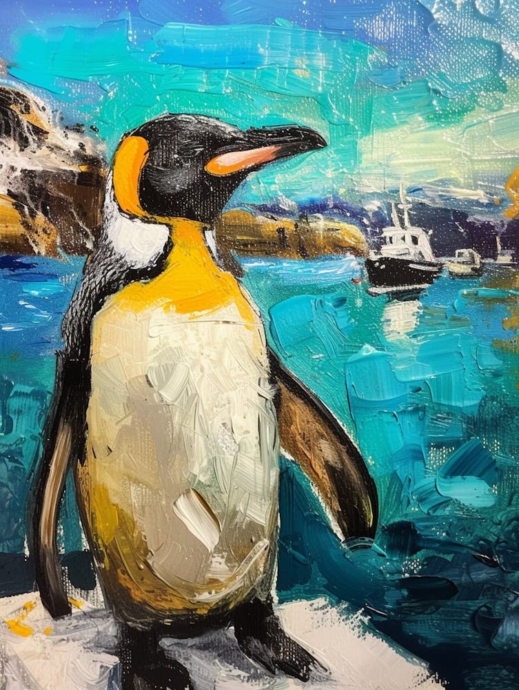 Galapagos Penguin Paradise Harbor Colour Block Painting 2