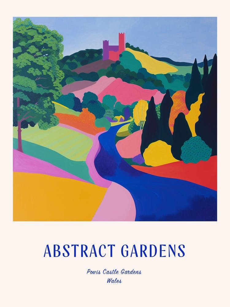 Farbenfrohe Gärten Powis Castle Gardens Wales 1 Blaues Poster
