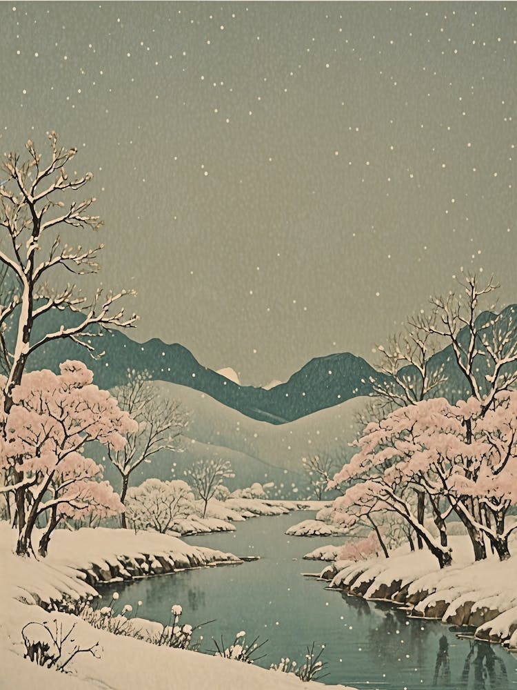 Snowy Landscape With Stream
