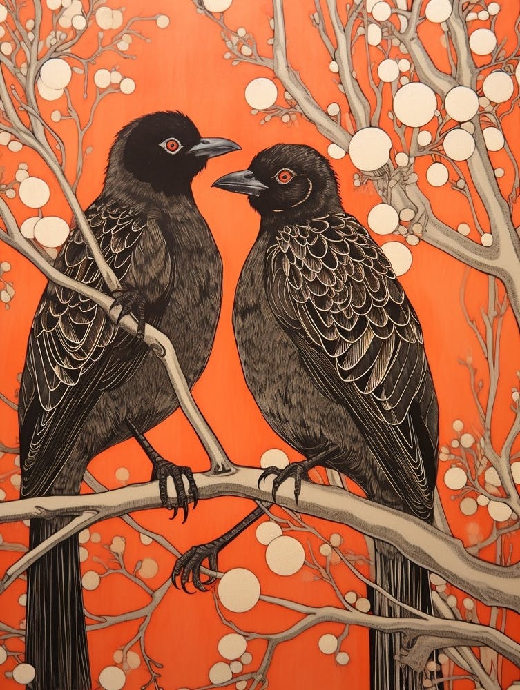 Deux Oiseaux Affiche Art Nouveau 4