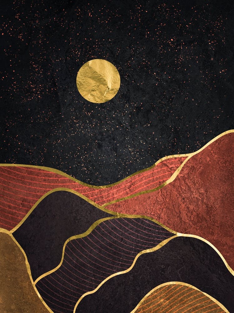 Landschaft mit Mond - Goldene Landschaft mit Mond #1