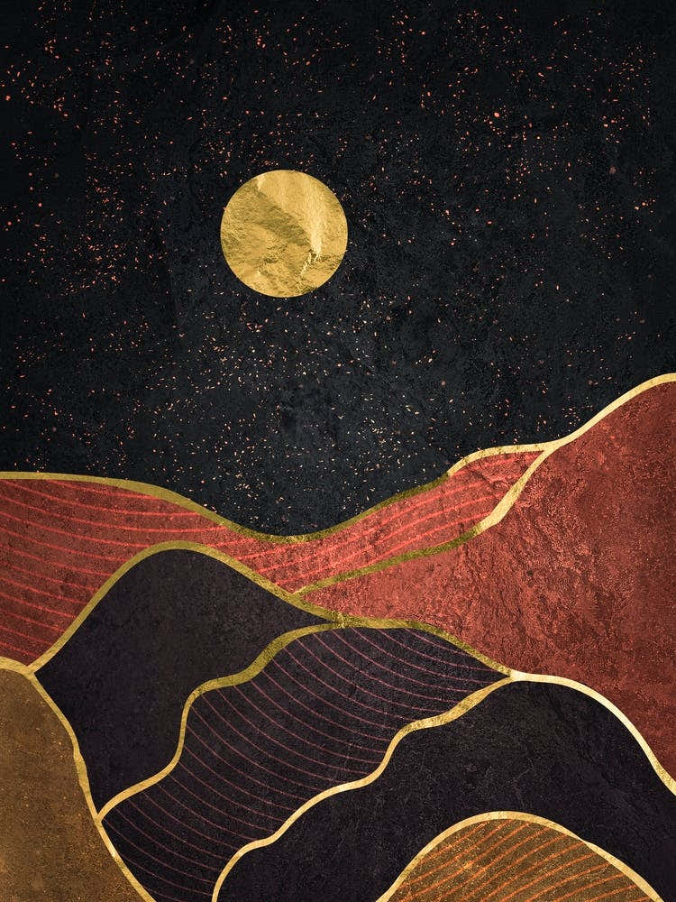 Landscape With Moon - Gold landscape with moon #1