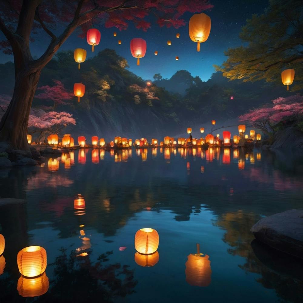Lanterns In The Water Paintings