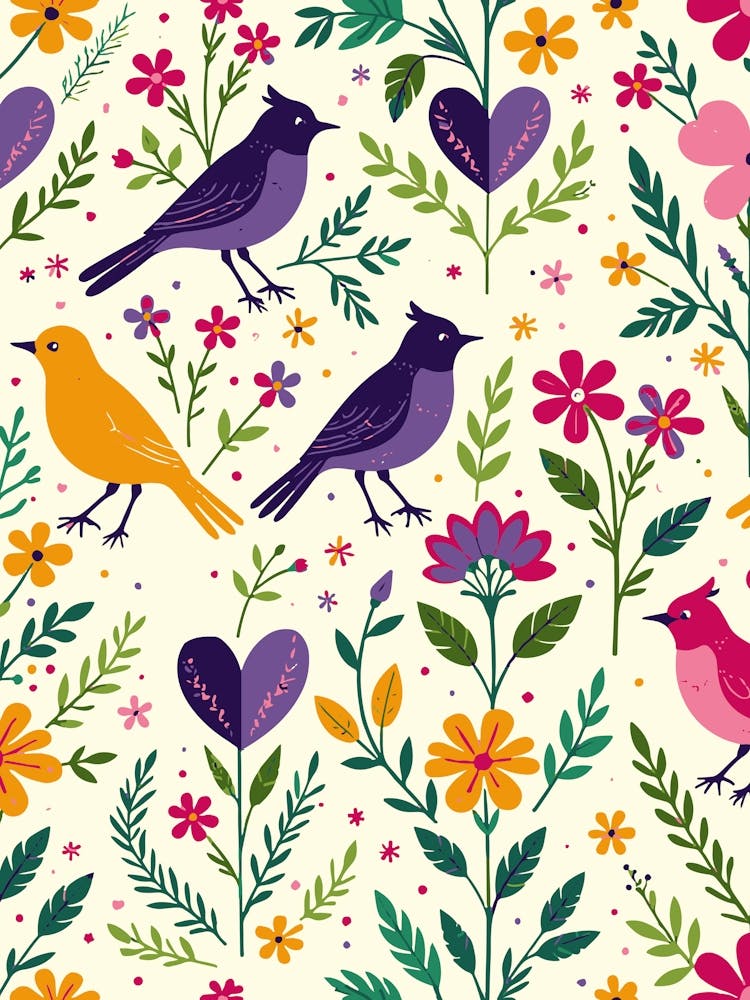 Blumen und Vögel - Valentinstag Poster 2