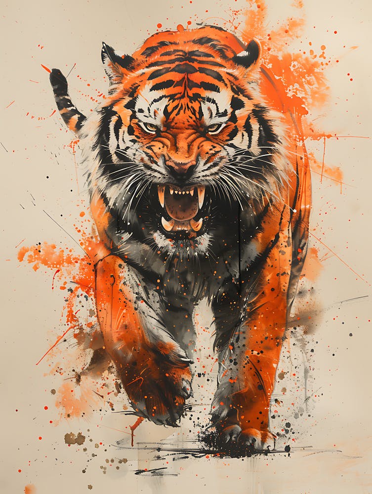 Badass Angry Tiger Ink Painting 13
