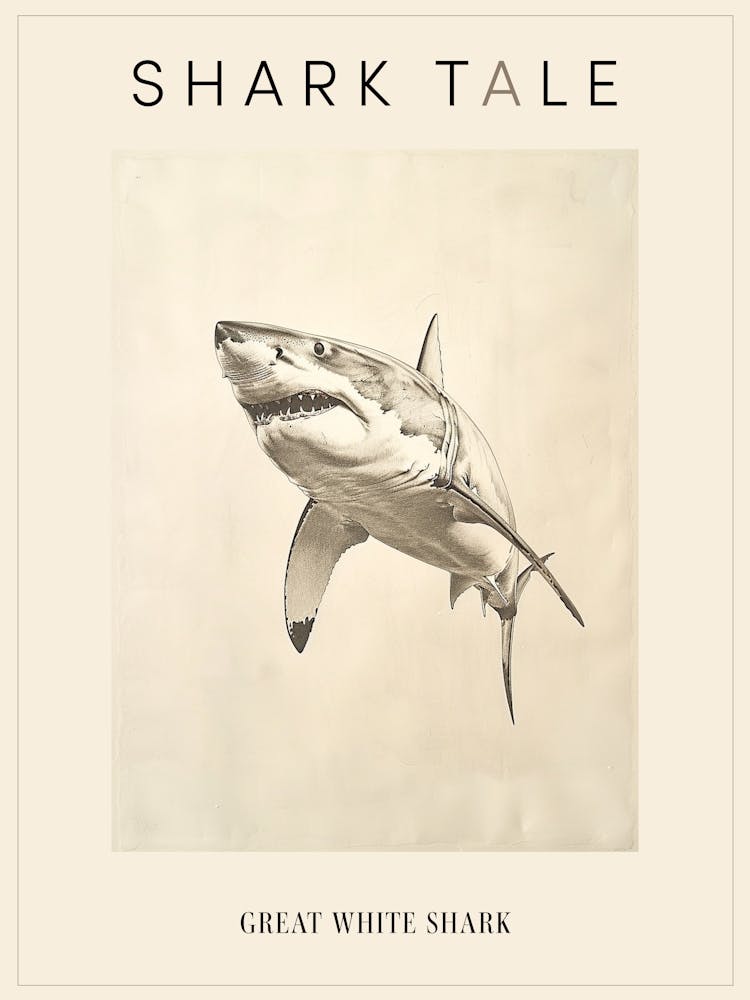 Great White Shark Vintage Illustration 2 Poster
