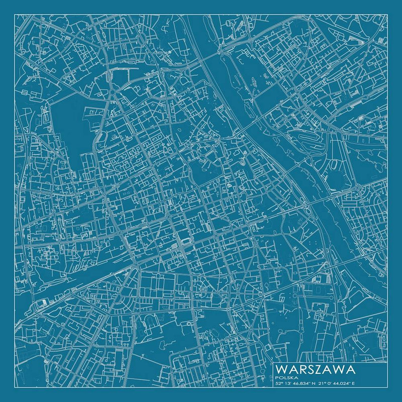 Warszawa, Polska, (Warsaw, Poland) City Map Blueprint Design