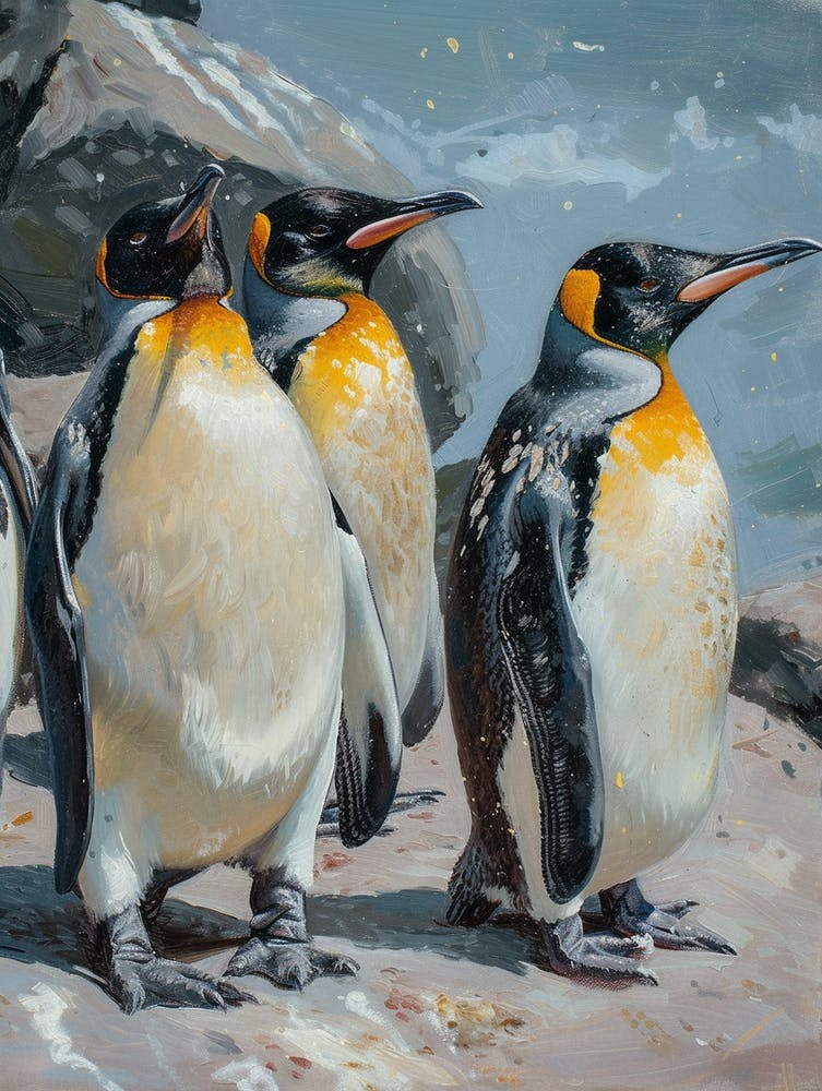 African Penguin Bleaker Island Oil Painting 4