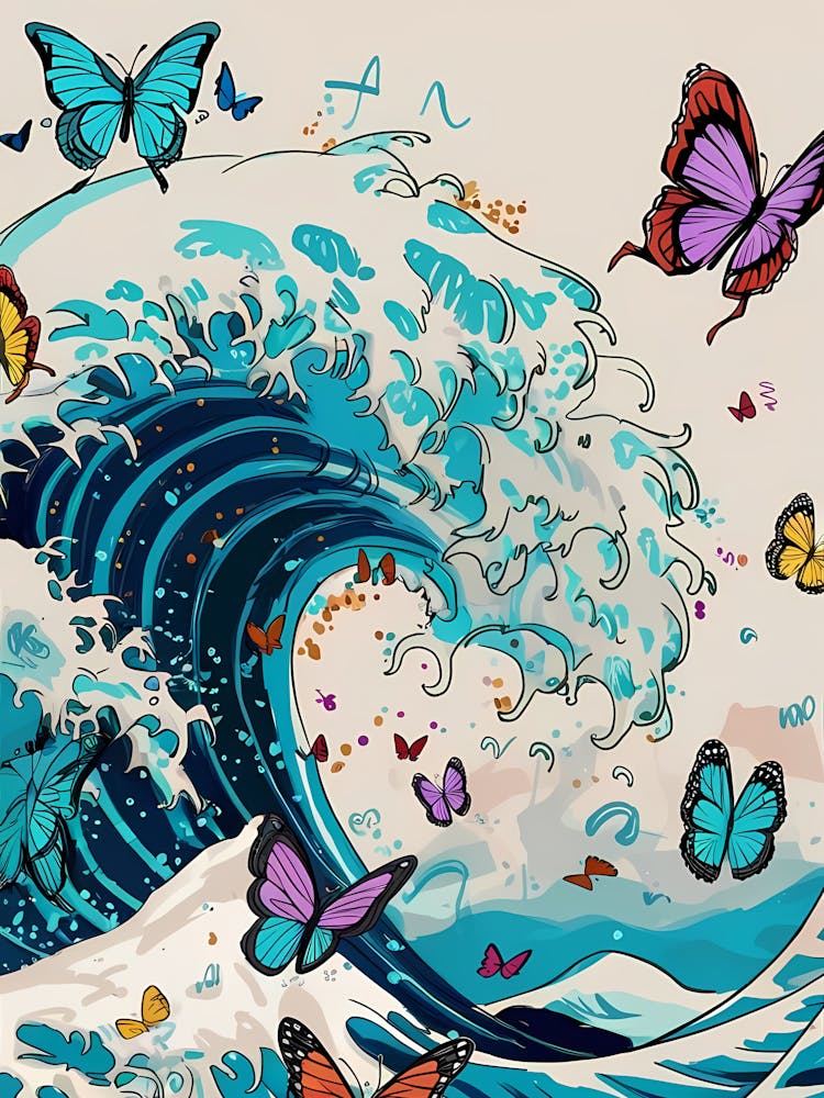 Great Wave With Butterflies